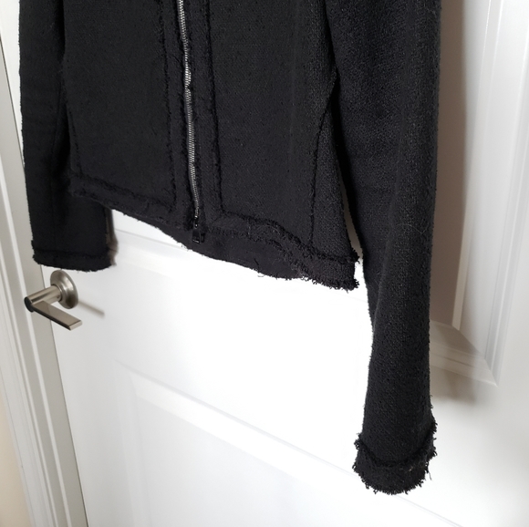 Theory Black Fringe Tweed Jacket Sz M - Picture 5 of 11